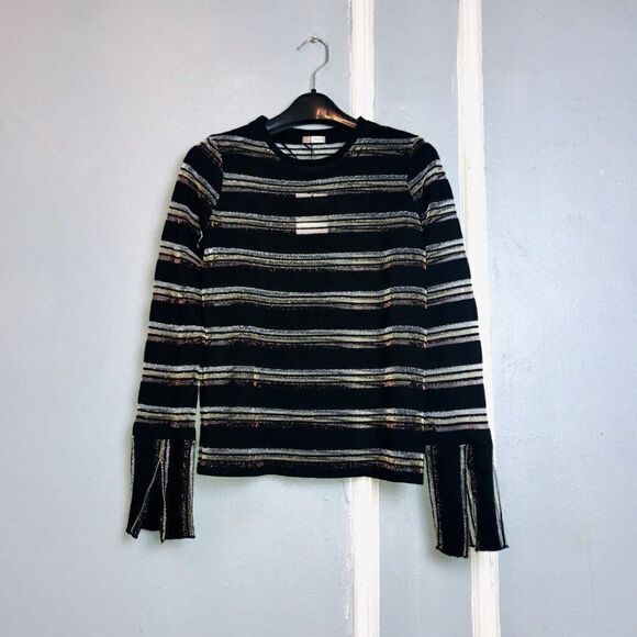 ZARA STRIPED SEMI SHEER BELL SLEEVES TOP - Picture 3 of 9
